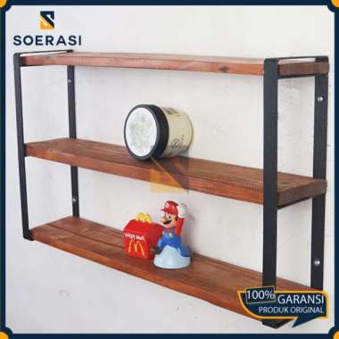 Rak Dinding Straba Penyimpanan Kamar Tidur Make Up Parfum 3 Susun Kayu