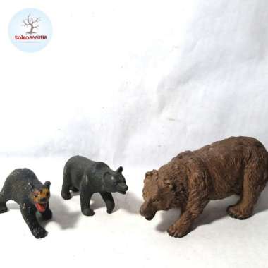 Brown Black Bear Beruang Hitam Grizzly Wild Animal Figure Jadul Toys