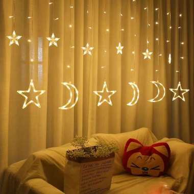 Scoop Dekorasi Lebaran / Ramadhan Lampu LED Curtain Bulan Bintang Garlan 65241901