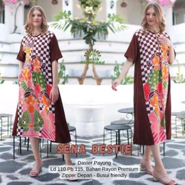 Daster Batik Payung SENA BESTIE&TEJO ARISAN Ziper Depan Busui Freidly Cokelat