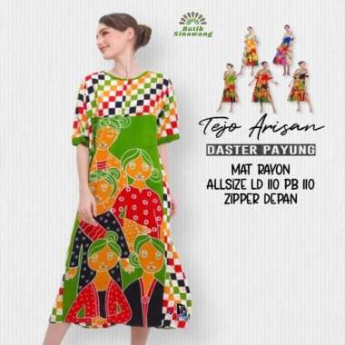 Daster Batik Payung SENA BESTIE&TEJO ARISAN Ziper Depan Busui Freidly TAHIJAU