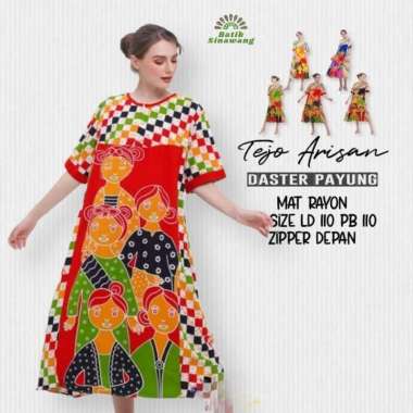 Daster Batik Payung SENA BESTIE&TEJO ARISAN Ziper Depan Busui Freidly TAMERAH