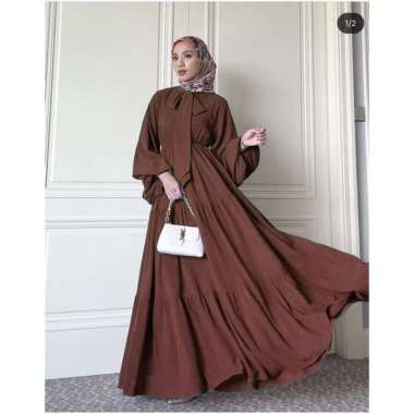 Gamis Blesia Ruffle Maxi Dress Wanita PREMIUM BERKUALITAS Coklat Tua