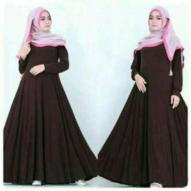 Gamis Polos Busui Friendly Resleting Depan PREMIUM BERKUALITAS XL Coklat Tua
