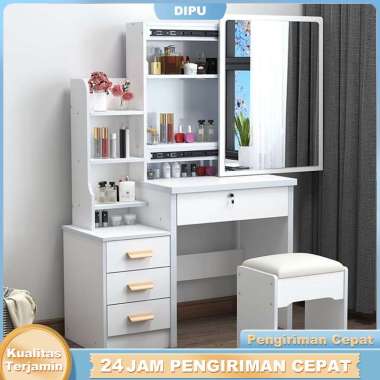 Meja Rias Kaca Sliding Put Minimal Kaca kanan+LED