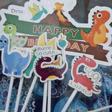 Hiasan kue ultah lucu gambar kartun COOL DINO