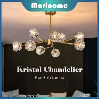 Lampu Gantung Modern Kristal Ruang 6 kepala(Free Bola)