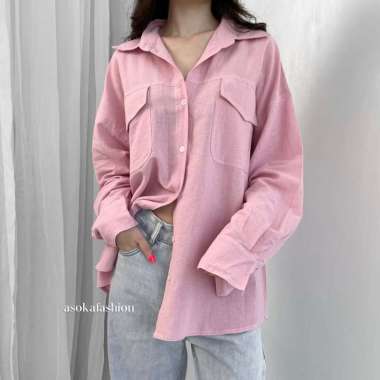 ASOKA Kaylee Shirt 2198 - Atasan Oversize Wanita Kemeja Kantor/Casual - Pocket Shirt Basic Oversize 