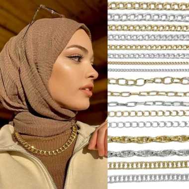 Kalung Rantai Hijab Friendly Retro Hip Hop Chain Necklace Kalung Panjang Rantai Besar Hijab Punk NL 