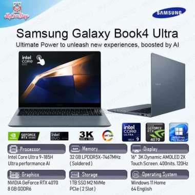 Samsung Galaxy Book4 Ultra 16" Intel Core Ultra 9 185H 32GB 1TB SSD RTX 4070 Laptop Moonstone Gray
