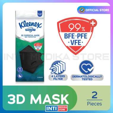KLEENEX - Protect Mask 3D 4ply BLACK | Masker Earloop KF94 Isi 2pcs