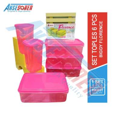 Aksesoren Toples Set 6 Pcs Biggy Florence / Wadah Makanan 1 Set Hemat / Tempat Kue Lebaran Bahan Pla