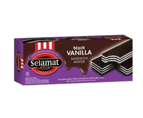 Selamat Sandwich Wafer Chocolate 145 g / box Black Vanila