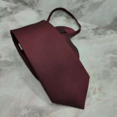 DASI MERAH MAROON POLOS DASI ZIPPER PRIA LANGSUNG PAKAI - 10