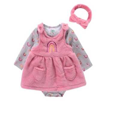 Tembem Baby - Baju Dress + Bandana Anak Perempuan Gaun Bayi Perempuan Dress Baby 9 PINK
