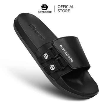 BOYSCODE Sendal Selop Karet Strap Distro Pria Wanita Zeus Hitam Fullblack 40