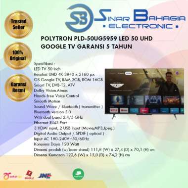 POLYTRON PLD-50UG5959 LED 50 UHD GOOGLE TV GARANSI 5 TAHUN (NEW) (KHUSUS BANDUNG)