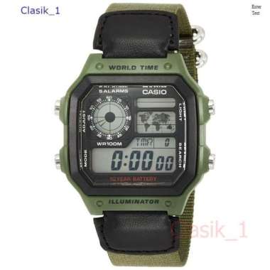Original 100%!! CASIO AE-1200WHB-3BVDF Jam Tangan Pria Kanvas Hijau