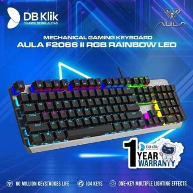 Keyboard Gaming Mechanical AULA F2066 II RGB Rainbow LED - F-2066 BLACK