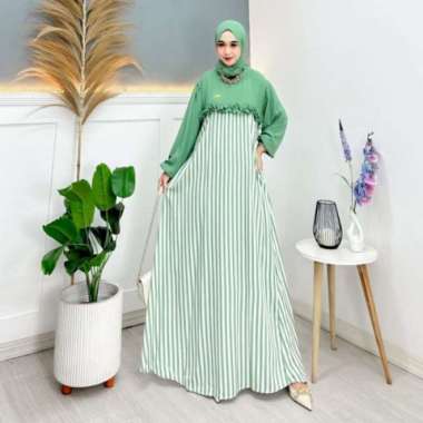 Laluna Set Hijab Gamis Set Hijab Dress Kondangan Wanita Motif Blaster Green