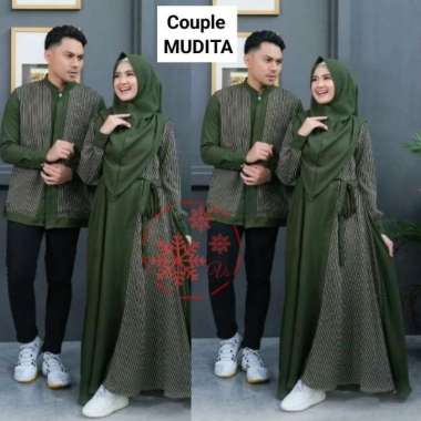 Cp Mudita Couple Baju Muslim Gamis Bergo Dan Baju Koko Muslim Army - L/Xl