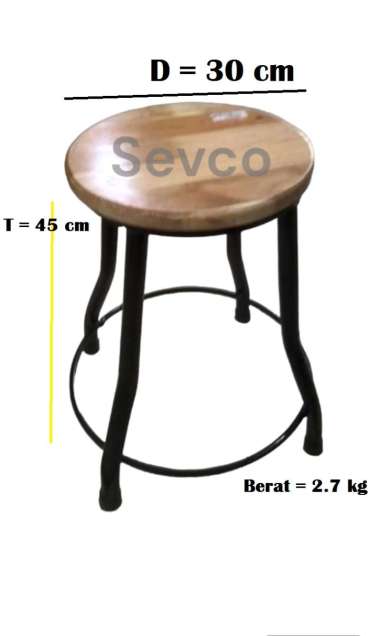 BANGKU KAYU KAKI BESI/ BANGKU BESI BULAT 45 CM / KURSI KAYU TINGGI KUAT KOKOH