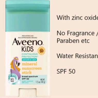 Aveeno kids continuous protection mineral sunscreen sun screen stick spf 50 42gr 42 gr