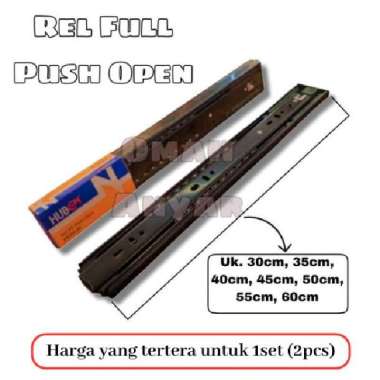 1 PASANG Rel Laci Double Full Extension Push Open PO Huben 45mm BUKAN Soft Close Push Open 40cm