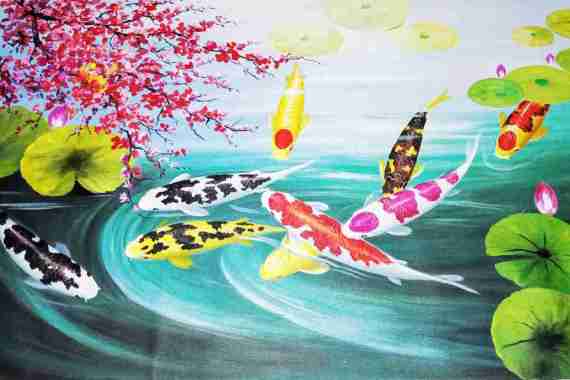 Lukisan Ikan Koi 9 Nuansa Modern dan Minimalis (Ukuran 135x85cm)