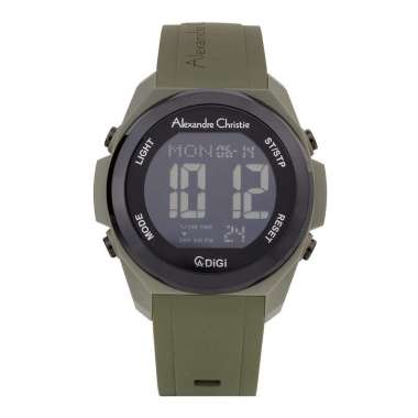 Jam Tangan Pria Alexandre Christie Digi AC 9342 MH RIGBAGN Men Black Digital Dial Green Rubber Strap