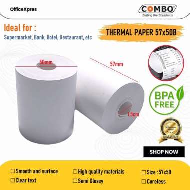Thermal Paper 57x50B / Kertas Thermal Roll 57 x 50 / Kertas Struk Roll / Kertas SPBU / Kertas Roll /