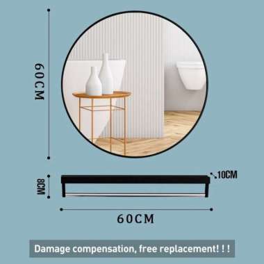 RM Cermin Bulat Cermin Gantung Dinding 60CM B Hitam/60cm+Rak