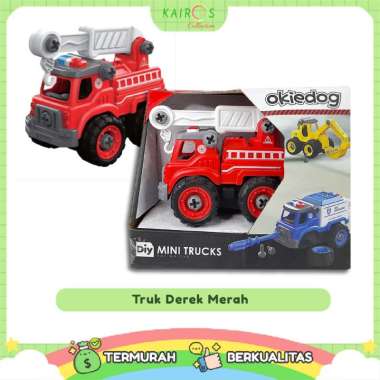 Okiedog Diy Mini Trucks Mainan Bongkar Pasang Truk Anak truk derek merah