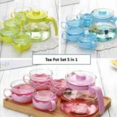 Teapot Tea Pot set Warna 5 in 1 / Teko set Kaca Tebal Bening / Teko Teh Kopi