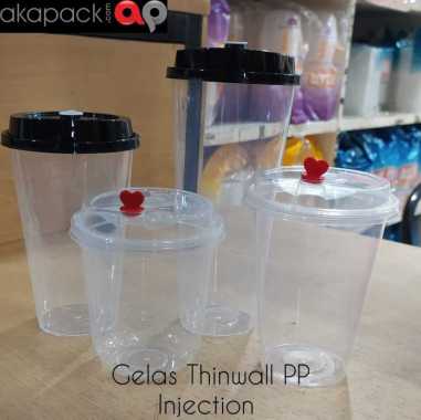 (25pcs) Gelas plastik / Cup Plastik PP injection 380ml Oval Tututp Bening