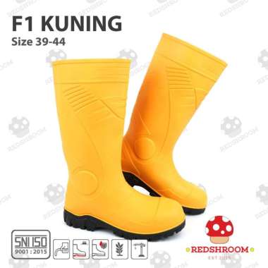 Sepatu Boot Tinggi F1 Safety Kuning Toe Cap Besi Anti Slip & Air Karet Lokal 39