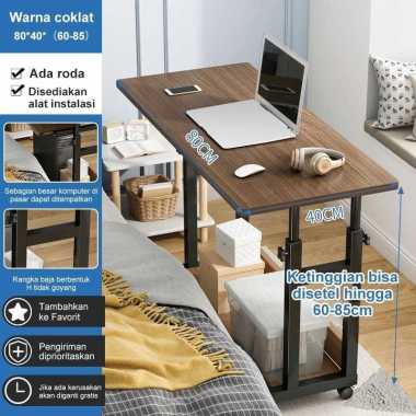 Yup Meja Laptop Lipat Adjustable Dengan Roda Meja Lapt Kaki H-80cm-Oak