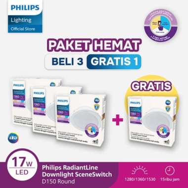 Beli 3 Dapat 4 Lampu Philips RadiantLine Downlight SceneSwitch 17W D150 3 Warna