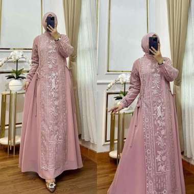 Wilona Dress kondangan brukat - Gamis Brukat - Dress Bridesmaid - Gamis pesta muslimah DUSTY