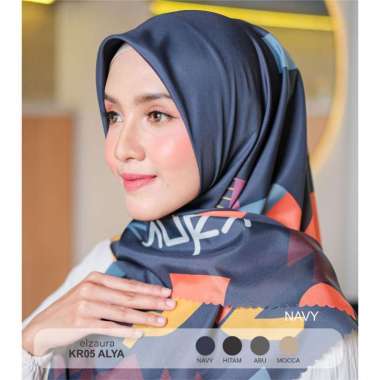 ELZAURA - KR05 ALYA Square 115 Cm Kerudung Hijab Segi Empat Motif Printing Laser Cutting Navy