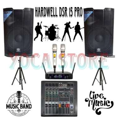 Paket Live akustik Speaker 15 Inch DSR 15PRO Mixer 4 Channel Bluettoth