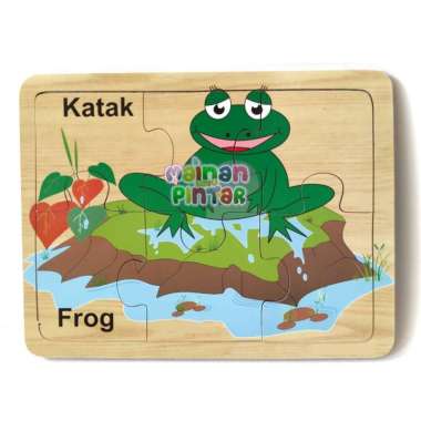 Mainan Kayu Pintar Puzzle Kayu Jigsaw Background Bergambar SNI Puzzle Katak