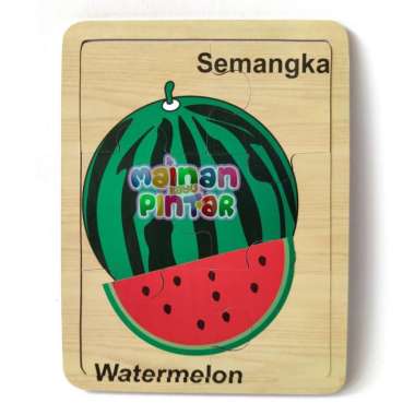 Mainan Kayu Pintar Puzzle Kayu Jigsaw Background Bergambar SNI Puzzle Semangka