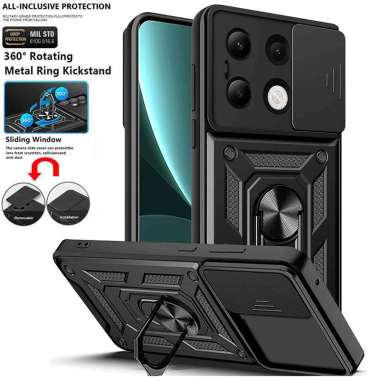 Armor Lens Ring Case Xiaomi RedMi Note 13 5G - Casing Stand Hard Case