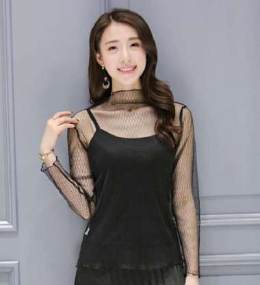 Baju Jaring Transparan Blouse Atasan Tile Jaring 1219-445 Hitam