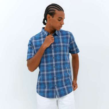 Emba Classic - Kemeja Reguler Lengan Pendek Motif Chekered Material Katun - Luca Navy 001 L