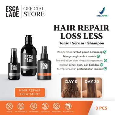 BUNDLING ESCALADE HAIR REPAIR LOSS LESS - Tonic, Serum & Shampoo - Memperbaiki Rambut Pecah Bercaban