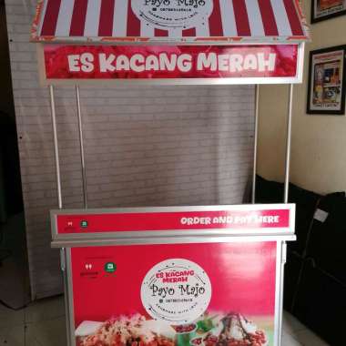 Booth Portable Meja Lipat Rombong Es Minuman Makanan Jajanan ukuran 120x60 Berstiker dilengkapi Atap