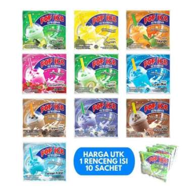 POPICE ALL VARIAN POP ICE BLENDER 1 RENCENG ISI 10 SACHET SASET 24 GRAM POP ES POPES 1 renceng 10 sa