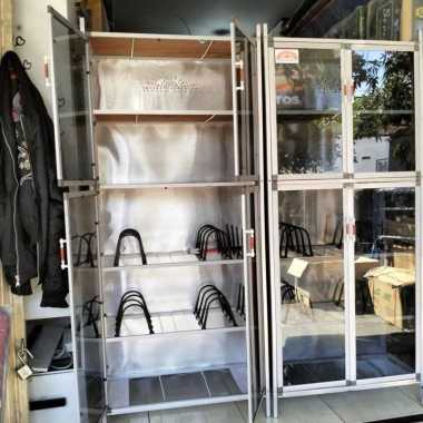 rak piring aluminium pintu kaca baru
